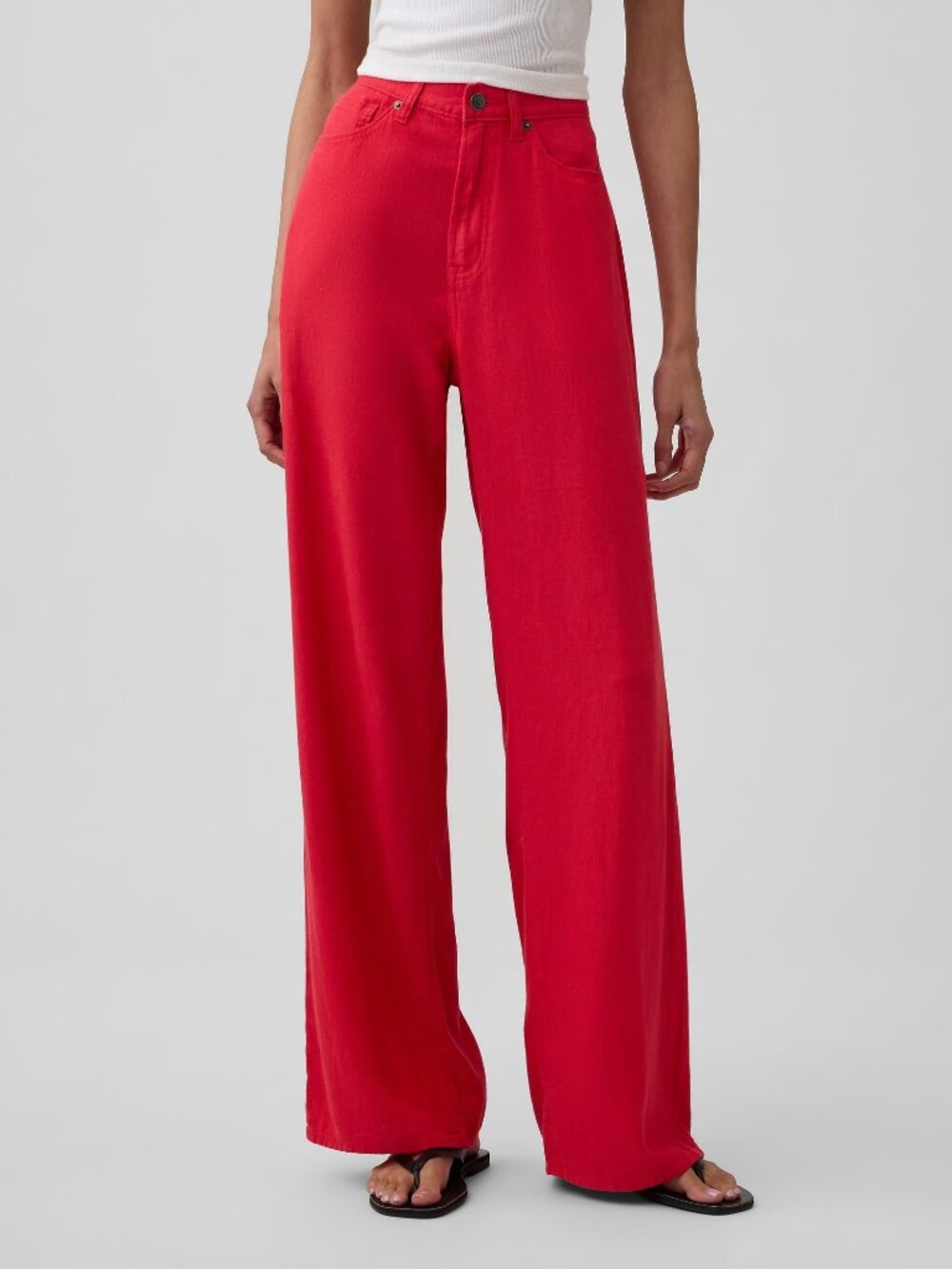 Gap Women's 4 Petite Hawaiian Red High Rise Linen-Blend Wide-Leg Pants 75% off